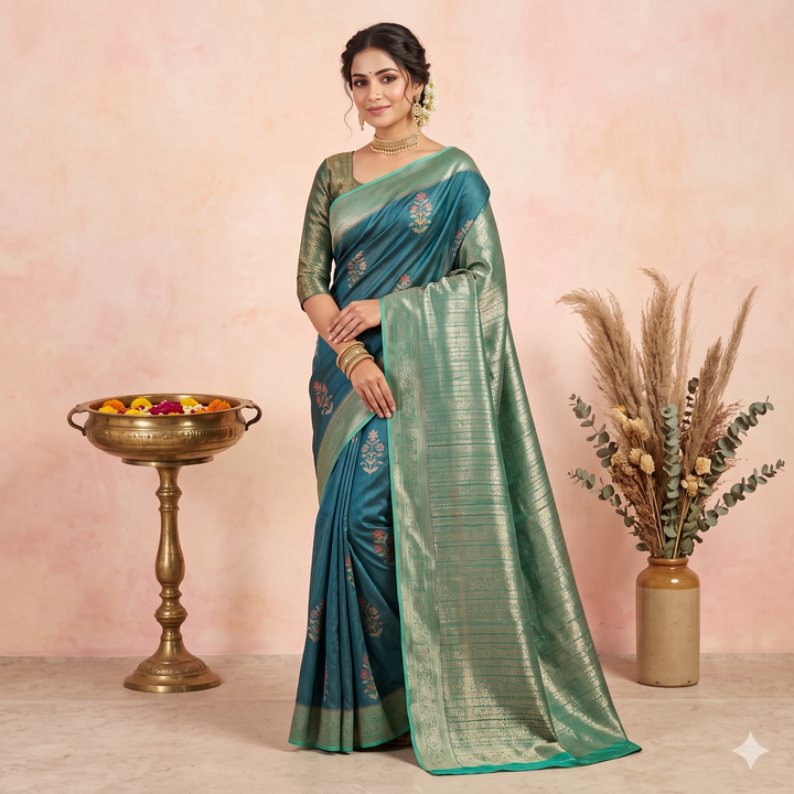 KUBERAN BLUE KHADDI GEORGETTE SAREE