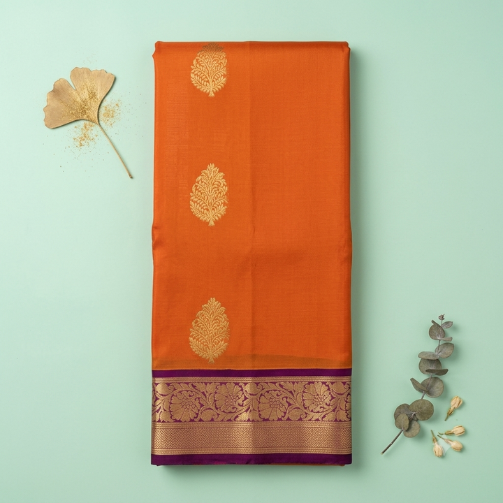KUBERAN ORANGE WITH PURPLE SEMI SILK SAREE