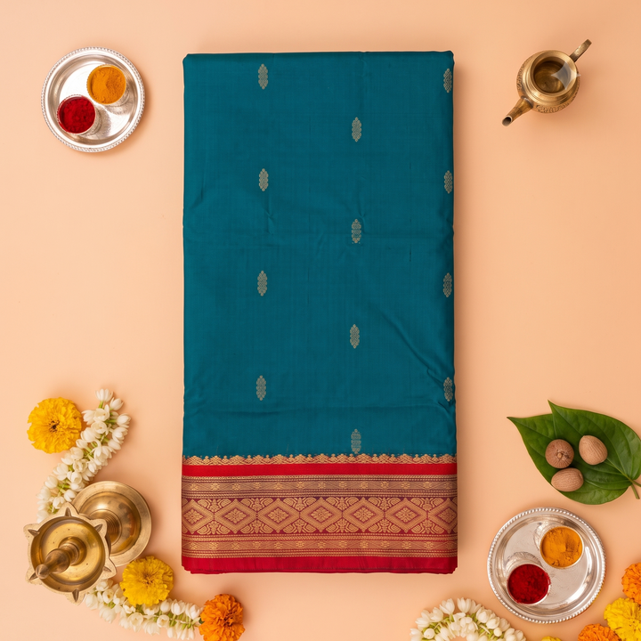 Kuberan Blue & Pink 9-Yard Pure Silk Saree