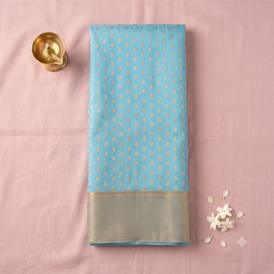 KUBERAN AQUA BLUE MYSORE SILK CREPE SAREE