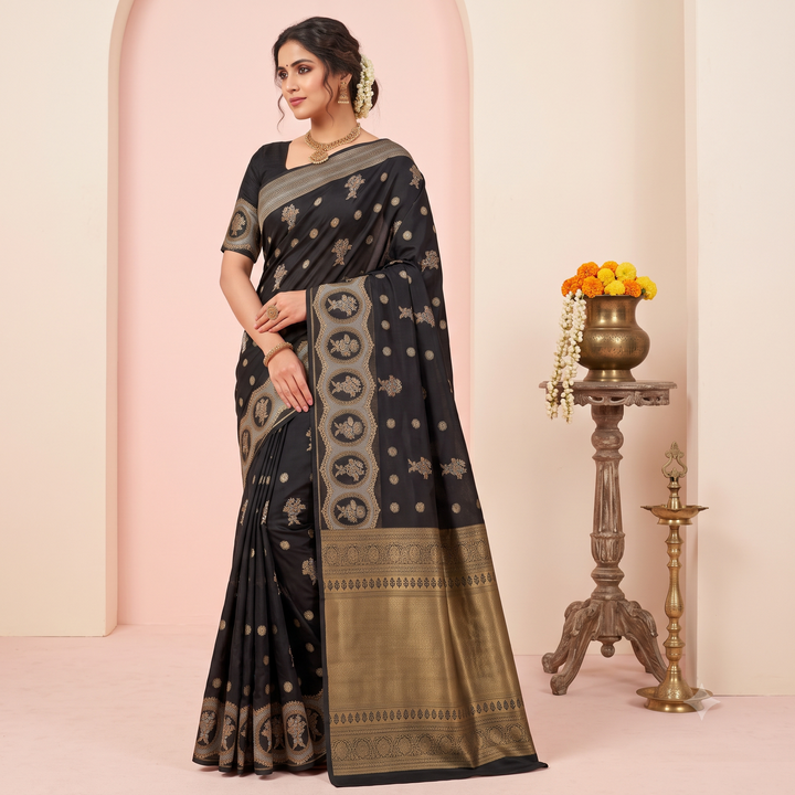 KUBERAN BLACK PURE SILK SAREE