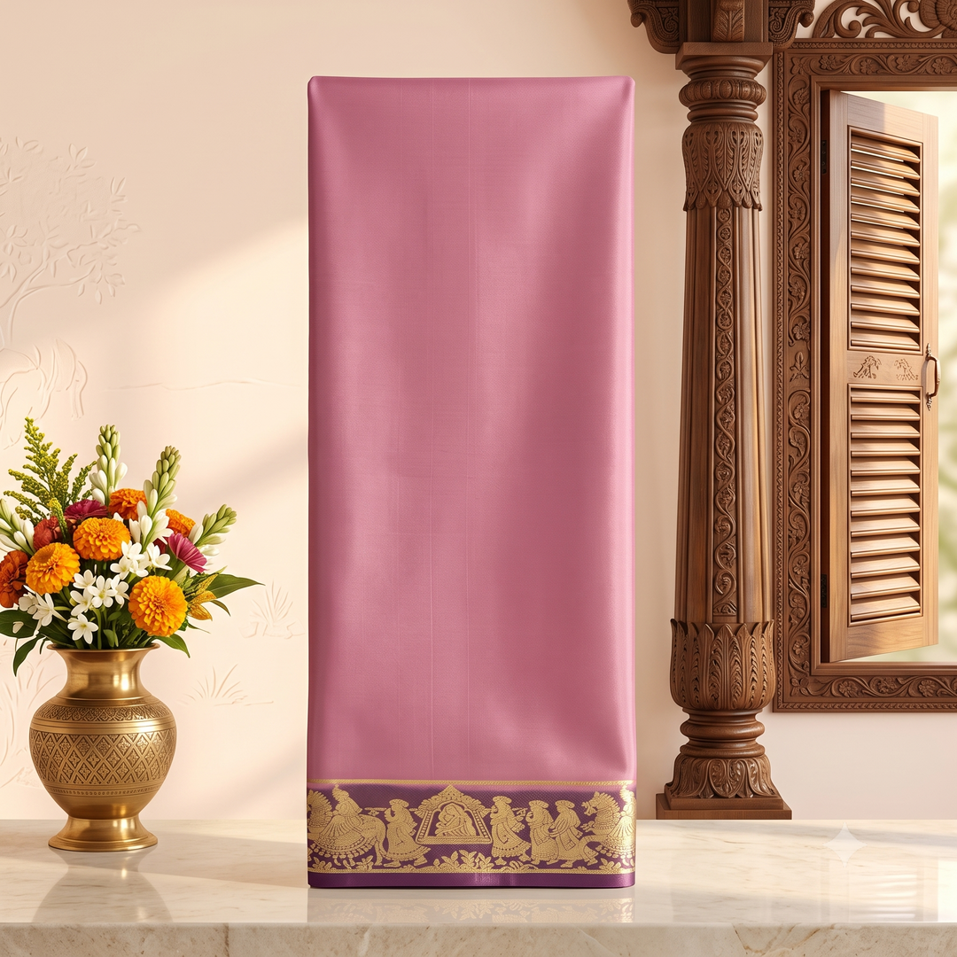 KUBERAN PINK WITH PURPLE PURE MYSORE CREPE SILK SAREE