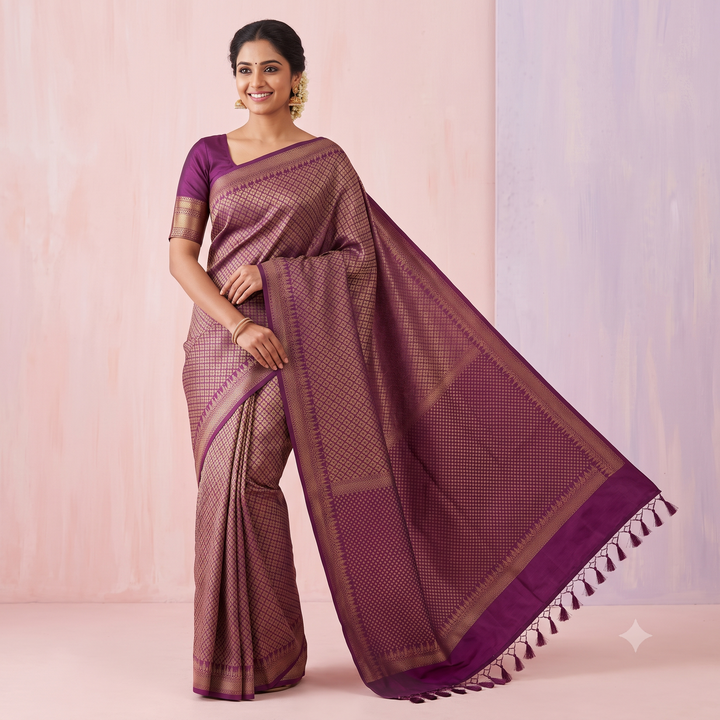 KUBERAN PINK SEMI BANARASI SILK SAREE
