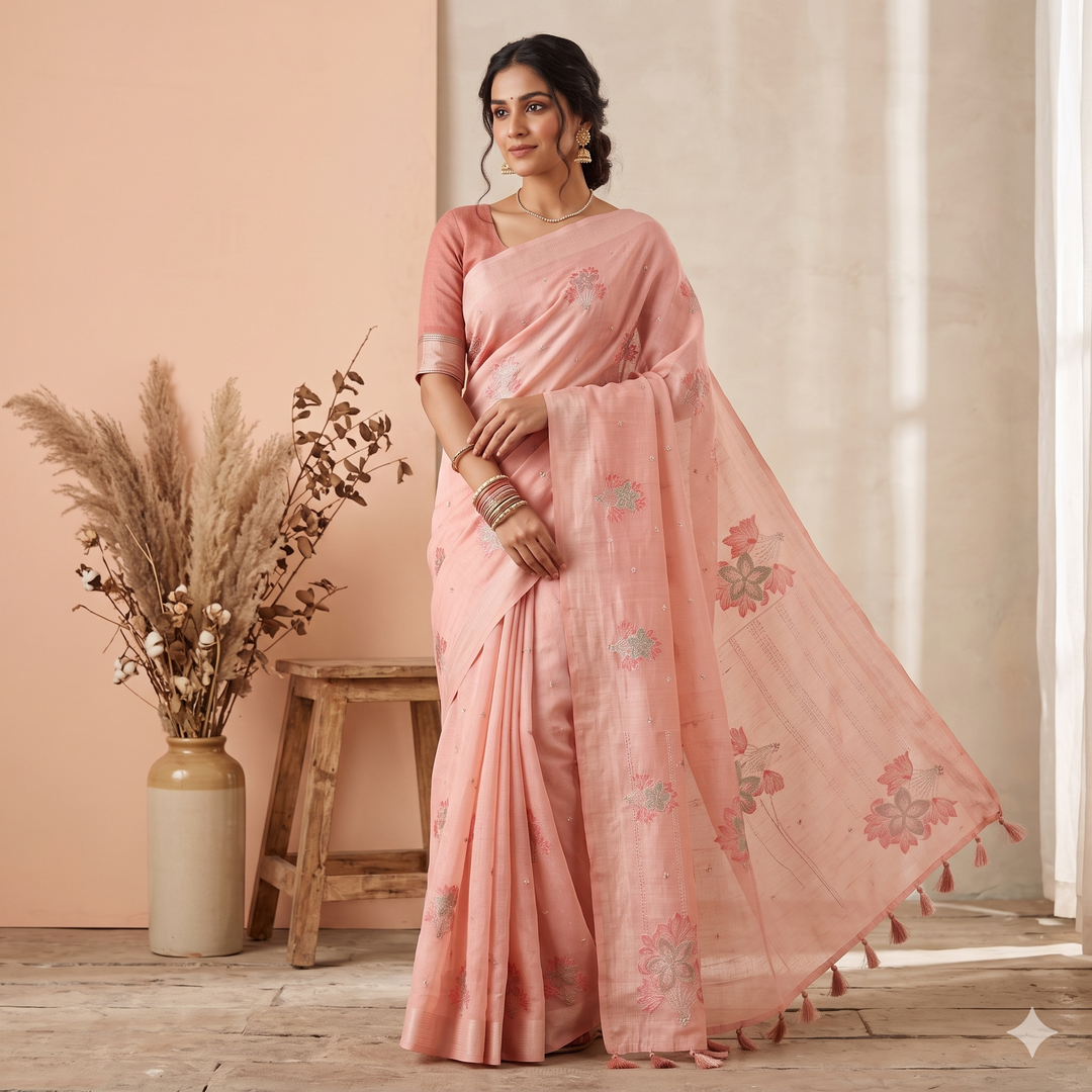 KUBERAN PINK RAW SILK SAREE