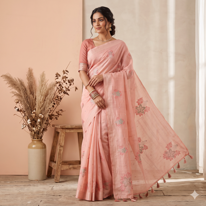 KUBERAN PINK RAW SILK SAREE