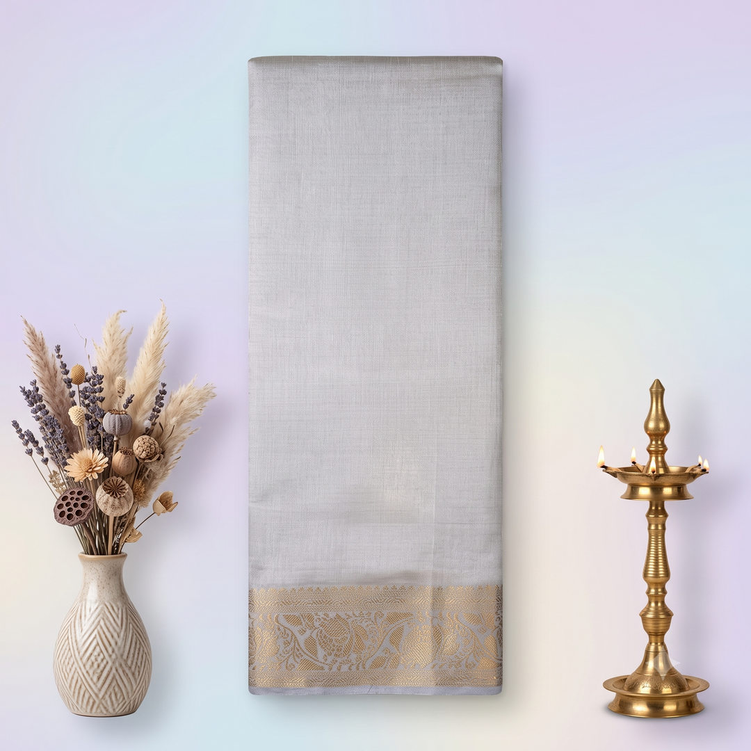 KUBERAN PEARL WHITE RAW SILK SAREE