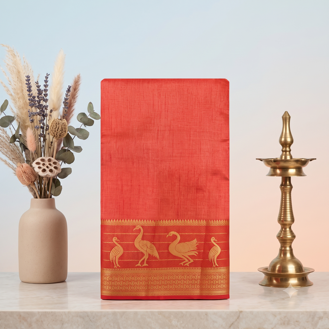 KUBERAN VERMILLION RED RAW SILK SAREE