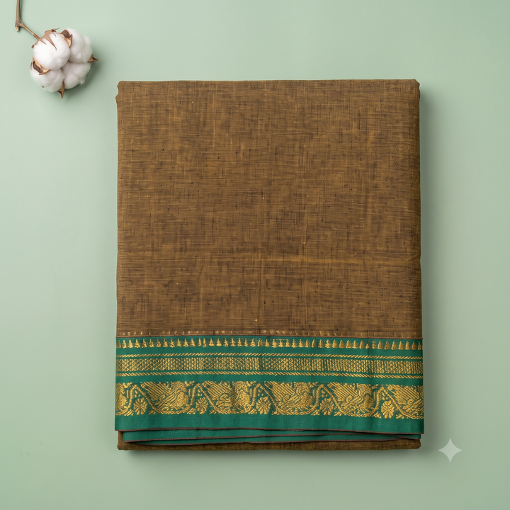 KUBERAN MEHANDI GREEN COTTON SAREE