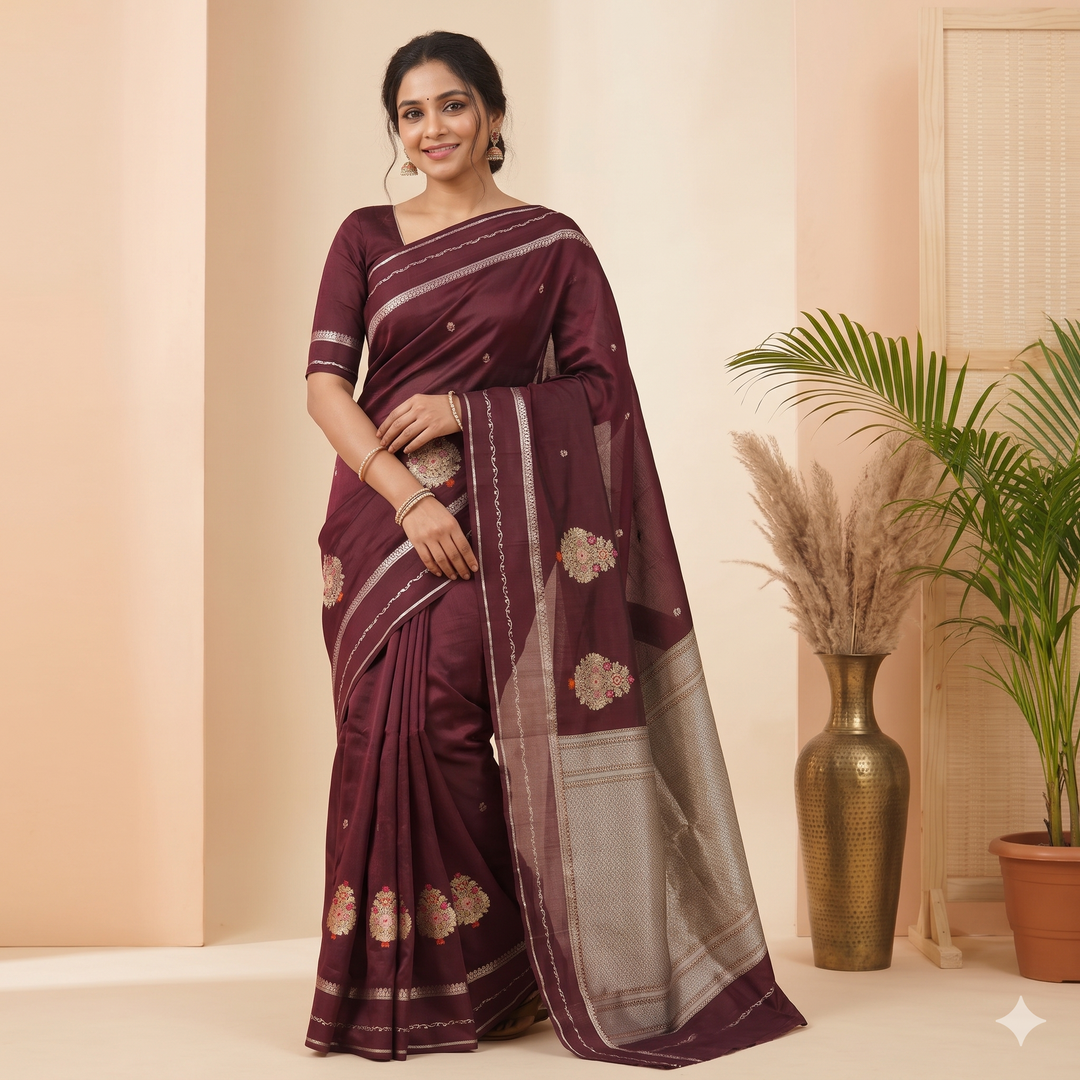 Kuberan wine maroon Chiffon Saree