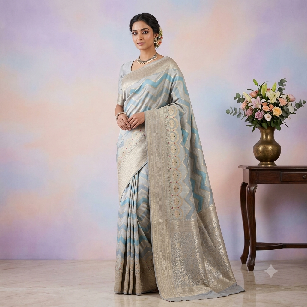 KUBERAN SKY BLUE PURE BANARASI SILK SAREE