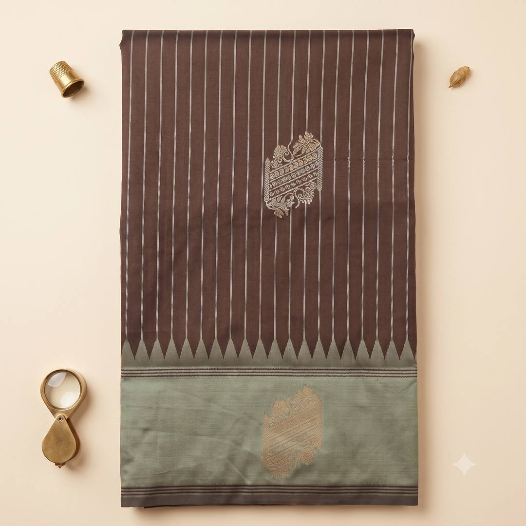 KUBERAN CHOCOLATE BROWN SEMI SOFT SILK SAREE