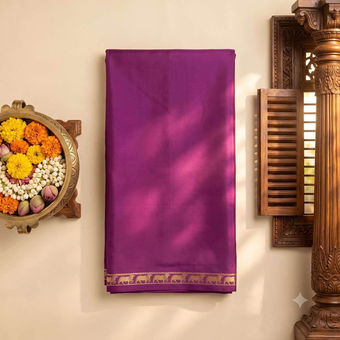 KUBERAN PURPLE WITH NANDI BORDER PURE MYSORE CREPE SILK SAREE