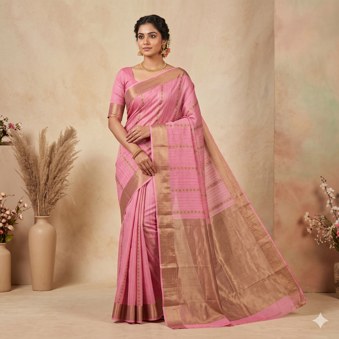 KUBERAN LIGHT PINK PURE MYSORE CREPE SILK SAREE