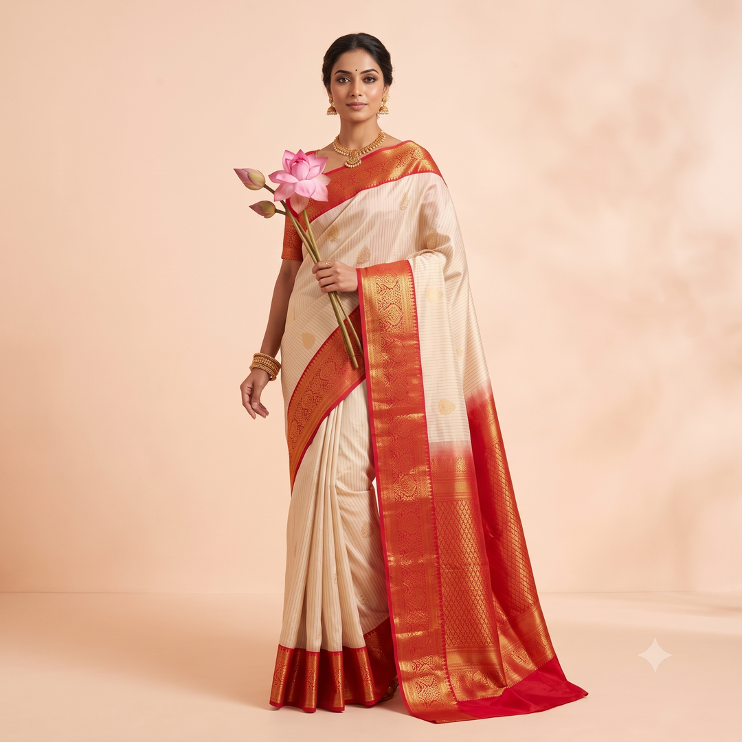 Kuberan White with Pink Brocade Brocade Semi-Silk Saree