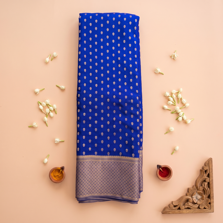 KUBERAN ROYAL BLUE MYSORE SILK CREPE SAREE