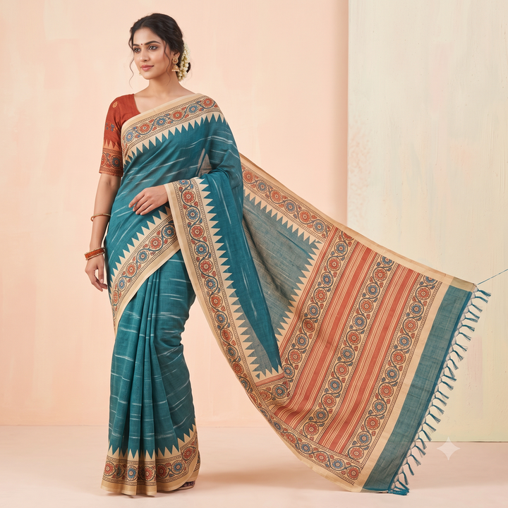 KUBERAN BLUE RAW SILK SAREE