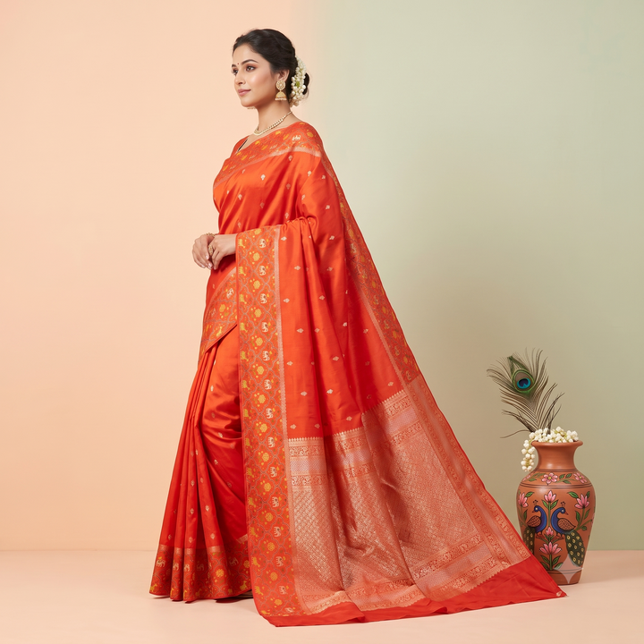 KUBERAN ORANGE PURE MASHRU CHIFFON SAREE