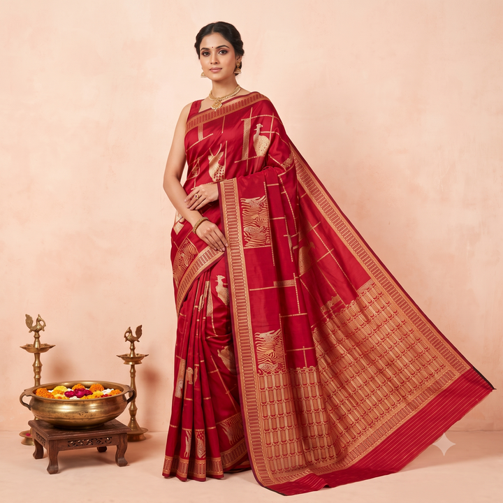 KUBERAN MAGENTA PINK PURE BANARASI HANDLOOM SAREE