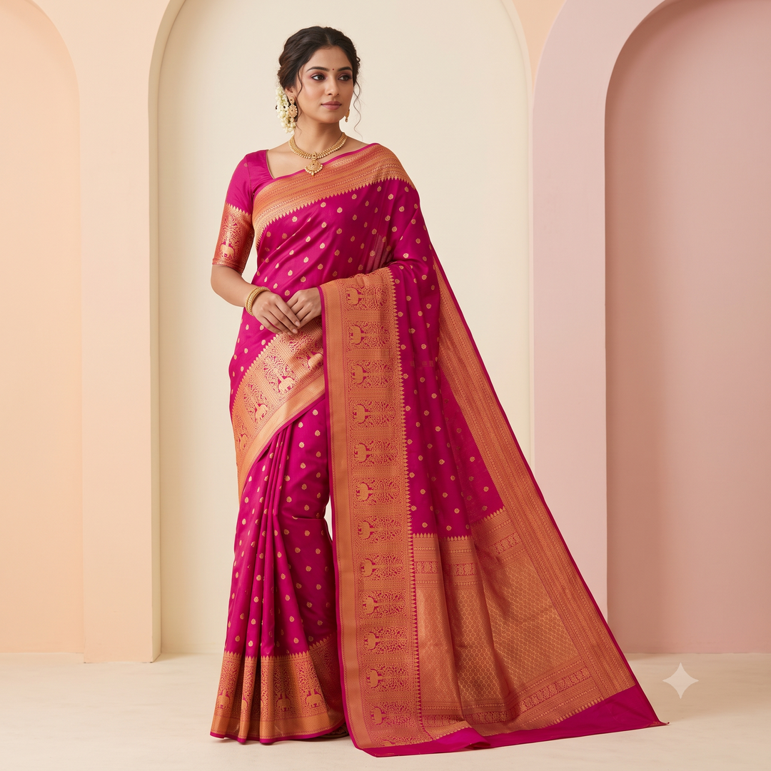 KUBERAN PINK PURE SILK SAREE