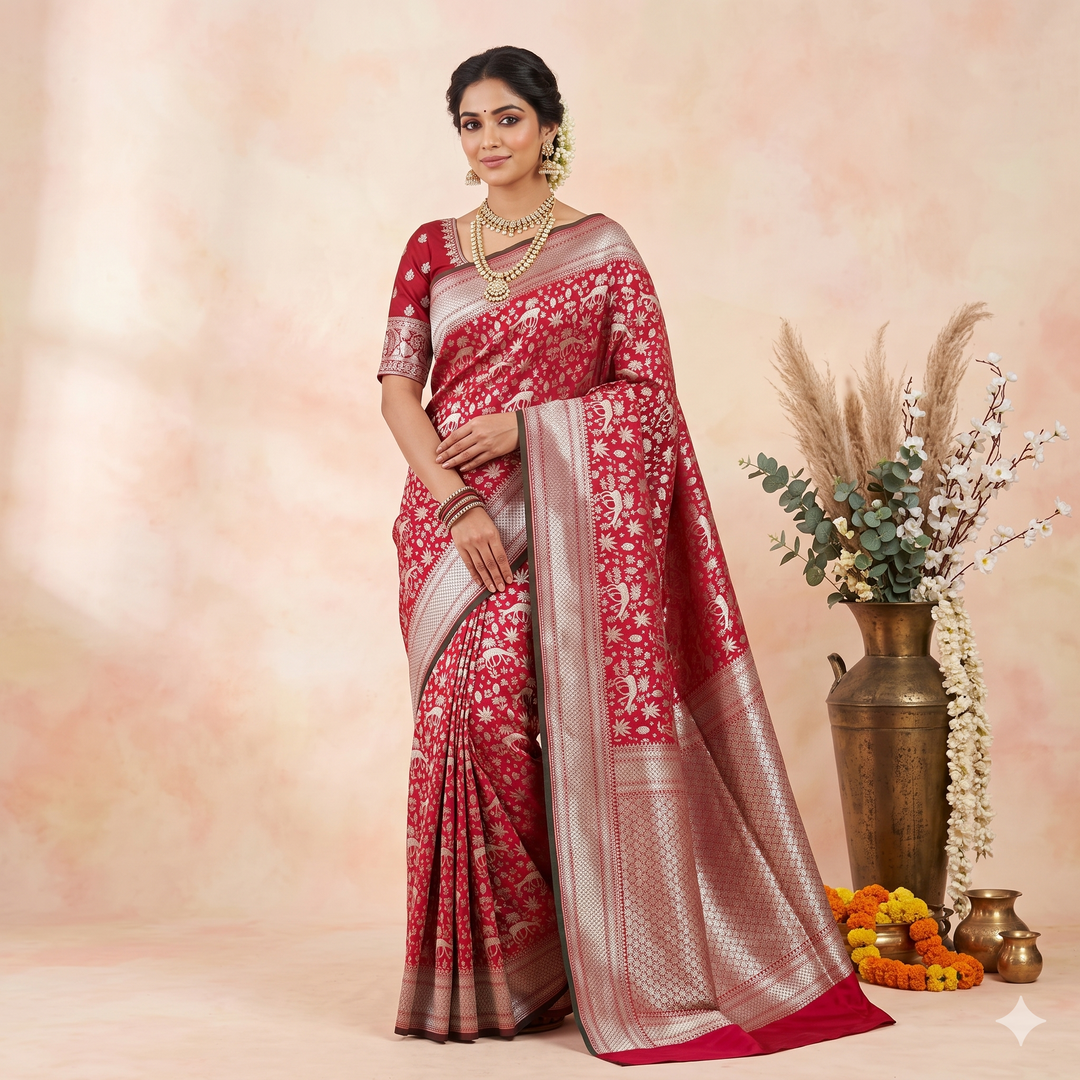 KUBERAN PINK SEMI BANARASI SILK SAREE
