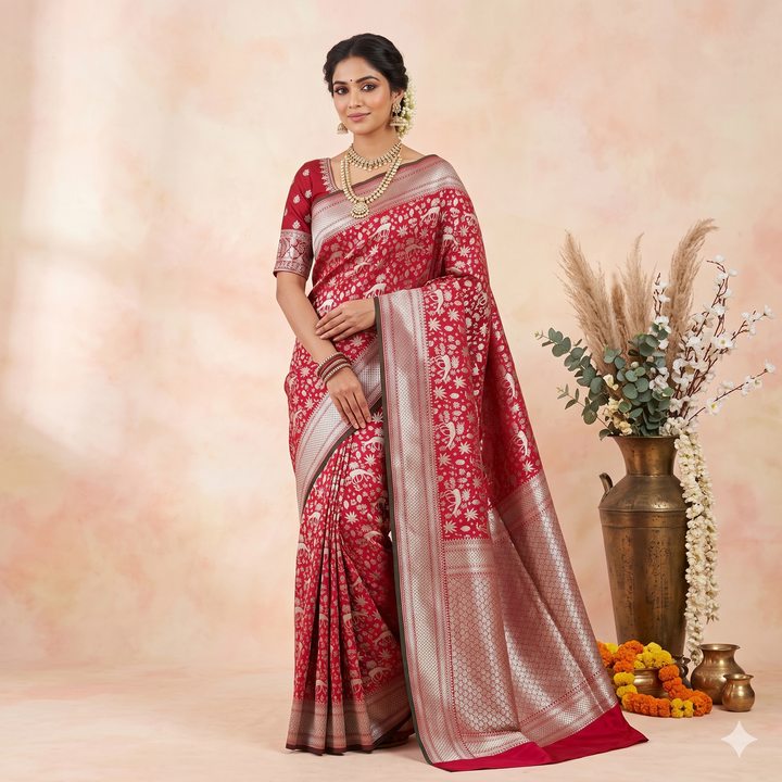 KUBERAN PINK SEMI BANARASI SILK SAREE