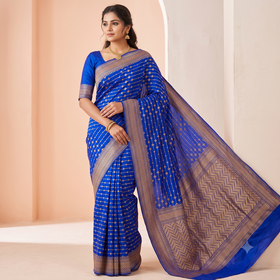 KUBERAN ROYAL BLUE PURE KHADDI GEORGETTE  SAREE