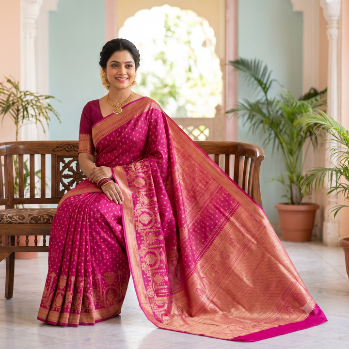 KUBERAN PINK PURE SILK SAREE