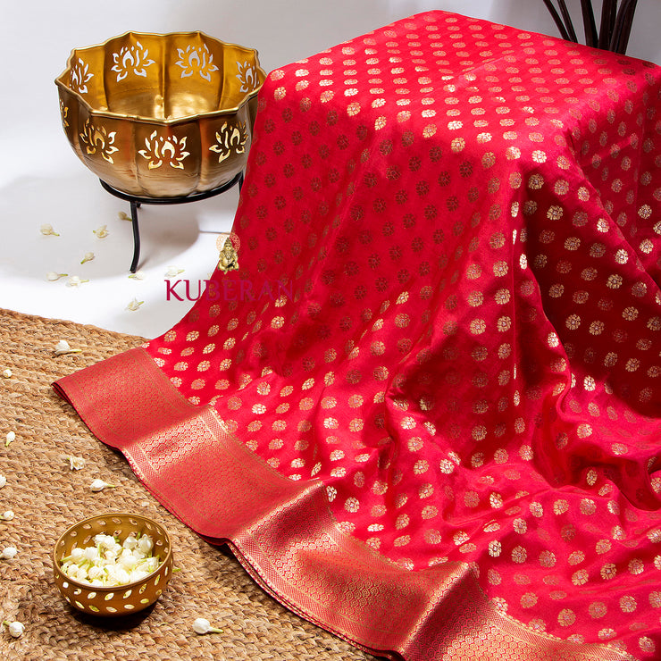 Kuberan Coral Red Mysore Silk Saree