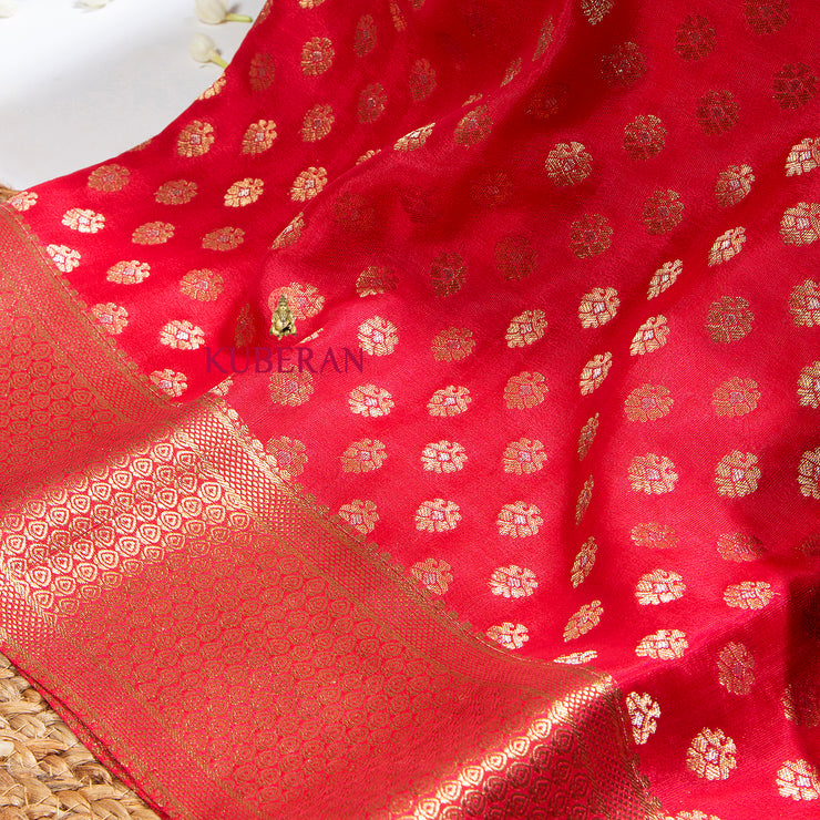 Kuberan Coral Red Mysore Silk Saree