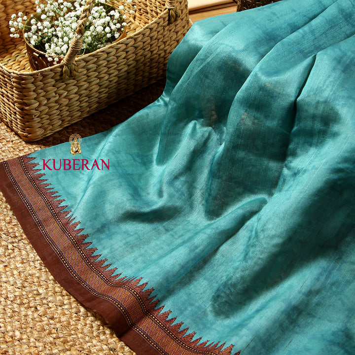 Kuberan Tiffany Blue Kalamkari Tusser Saree