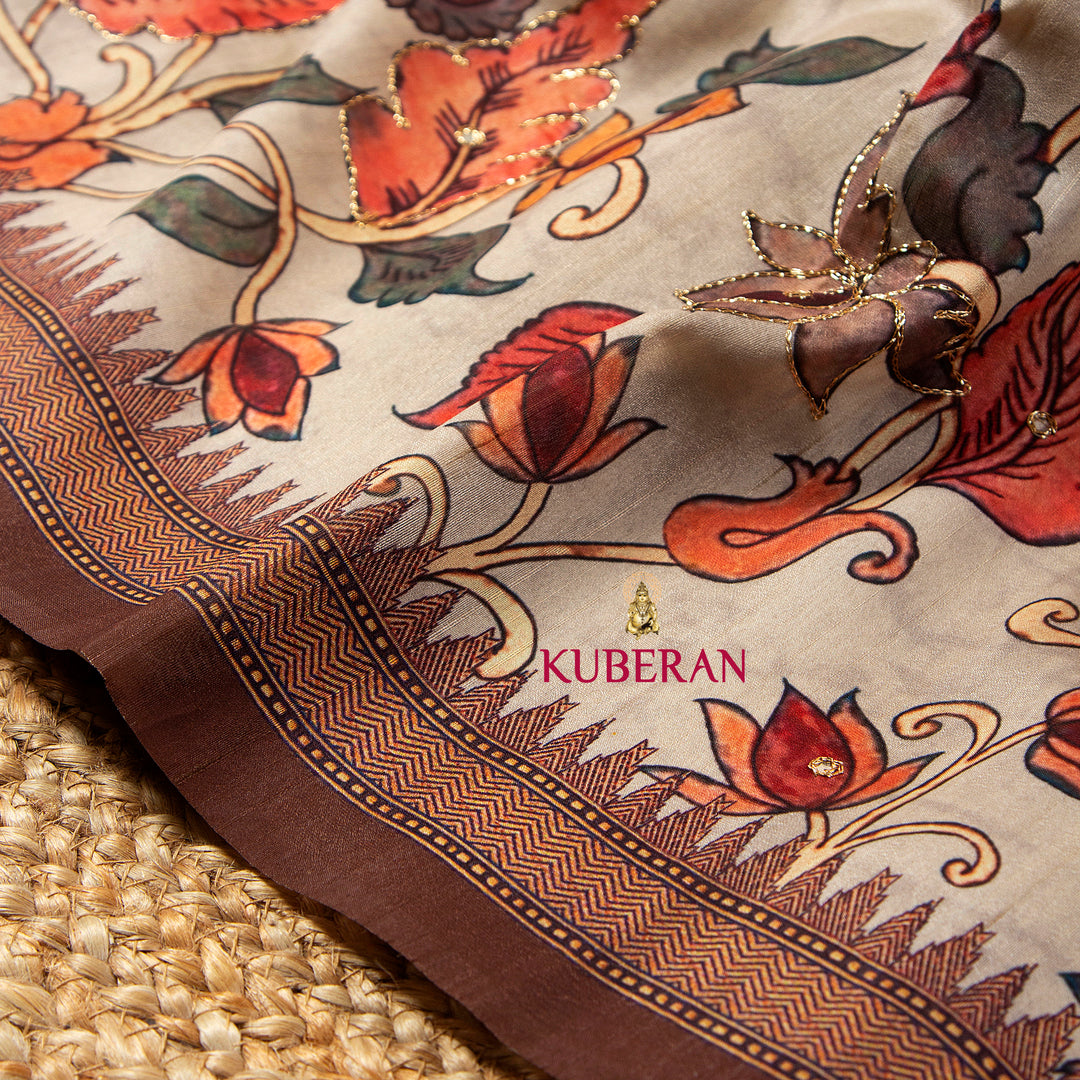 Kuberan Pearl Bush Kalamkari Saree