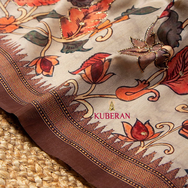 Kuberan Pearl Bush Kalamkari Saree
