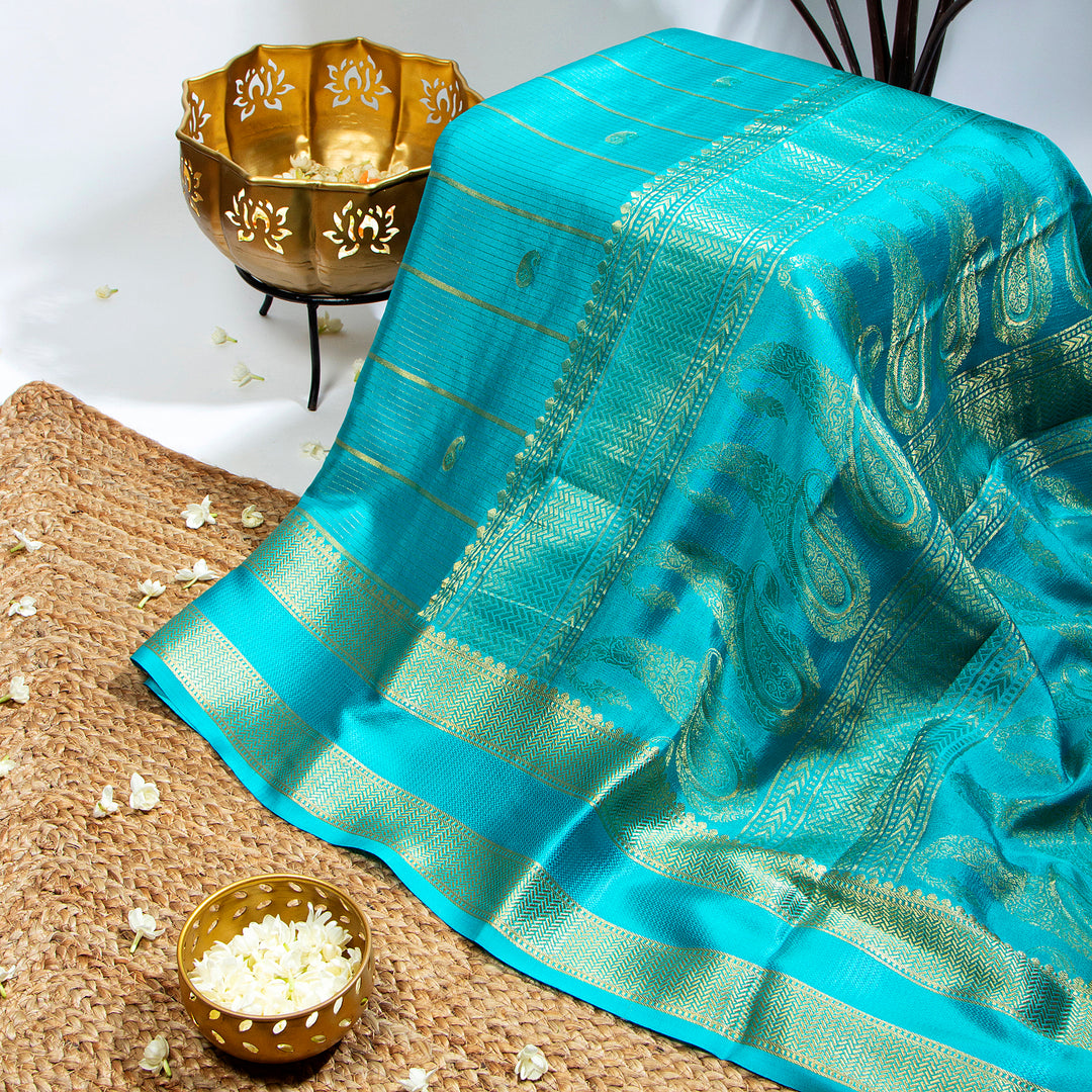 Kuberan Aqua Blue Mysore Silk Saree