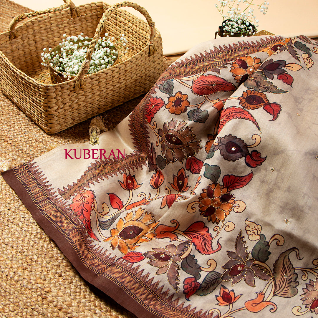 Kuberan Pearl Bush Kalamkari Saree