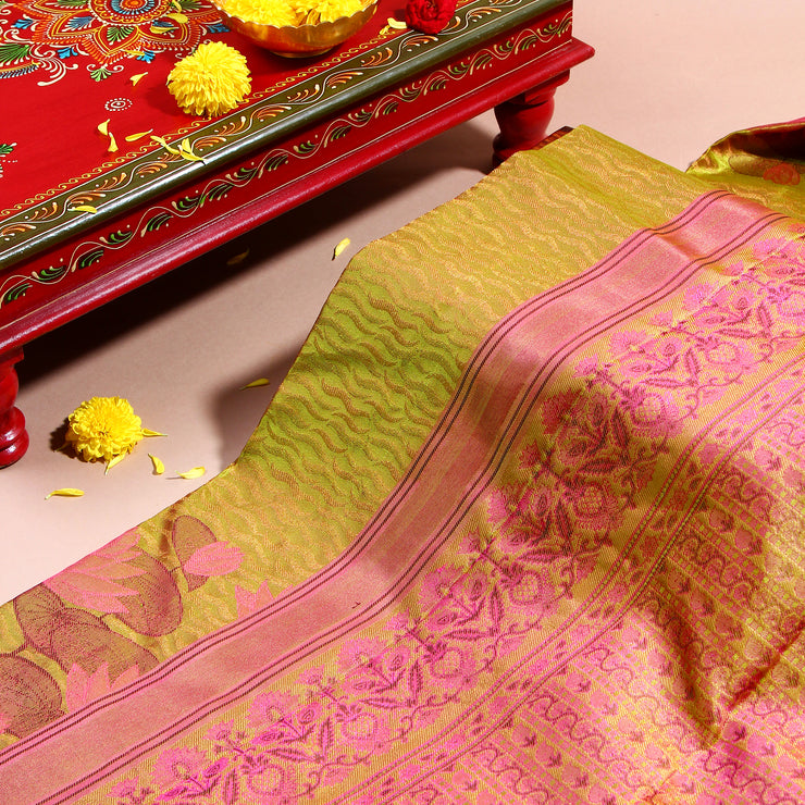 Kuberan green lotus Kanchivaram Saree