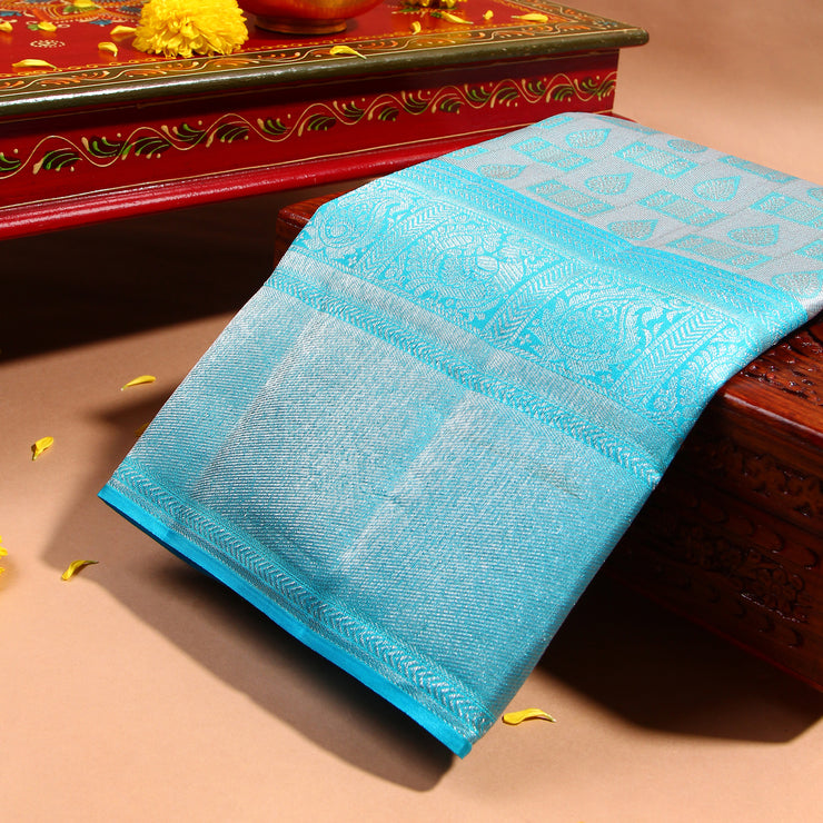 Kuberan SILVER sky blue Kanchivaram Saree