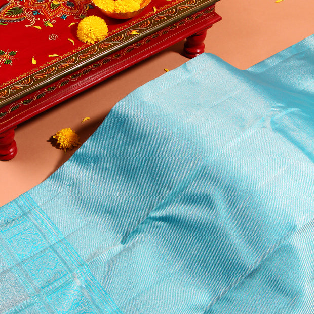 Kuberan SILVER sky blue Kanchivaram Saree