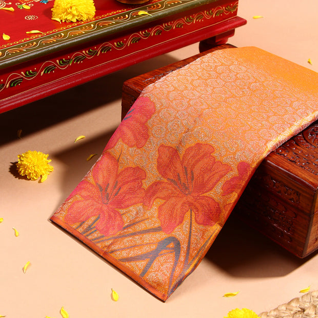 Kuberan orange peach Kanchivaram Saree