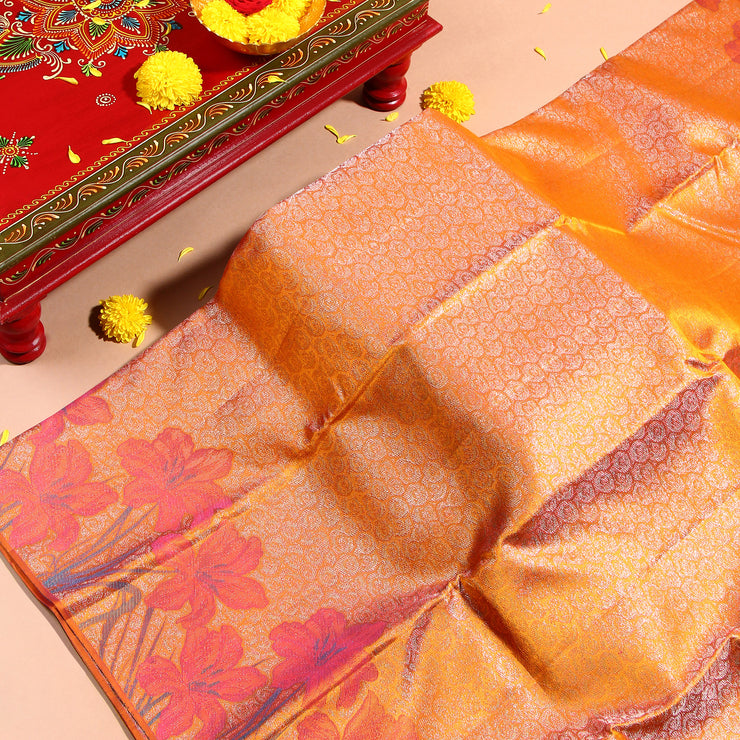 Kuberan orange peach Kanchivaram Saree