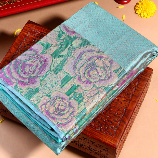 Kuberan Coral Blue Kanchivaram Saree