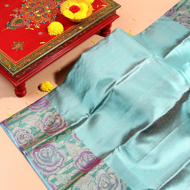 Kuberan Coral Blue Kanchivaram Saree