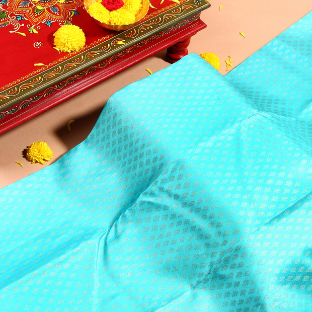 Kuberan Coral Blue Kanchivaram Saree