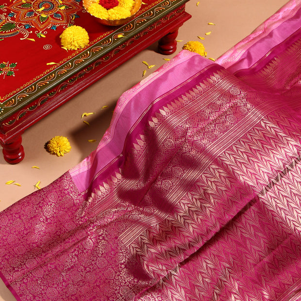 Kuberan baby pink Kanchivaram Saree