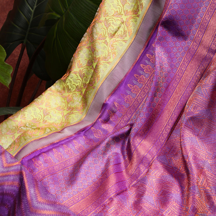 Kuberan green with lavender Kanchivaram Saree