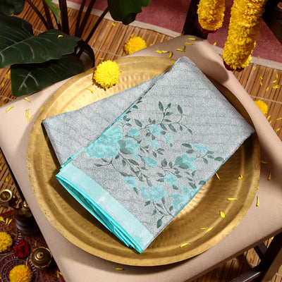 Kuberan silver blue Kanchivaram Saree