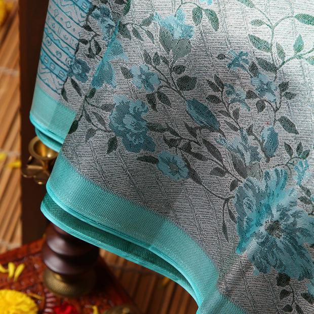 Kuberan silver blue Kanchivaram Saree