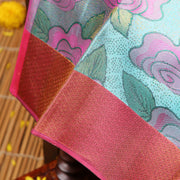 Kuberan green rose  Kanchivaram Saree