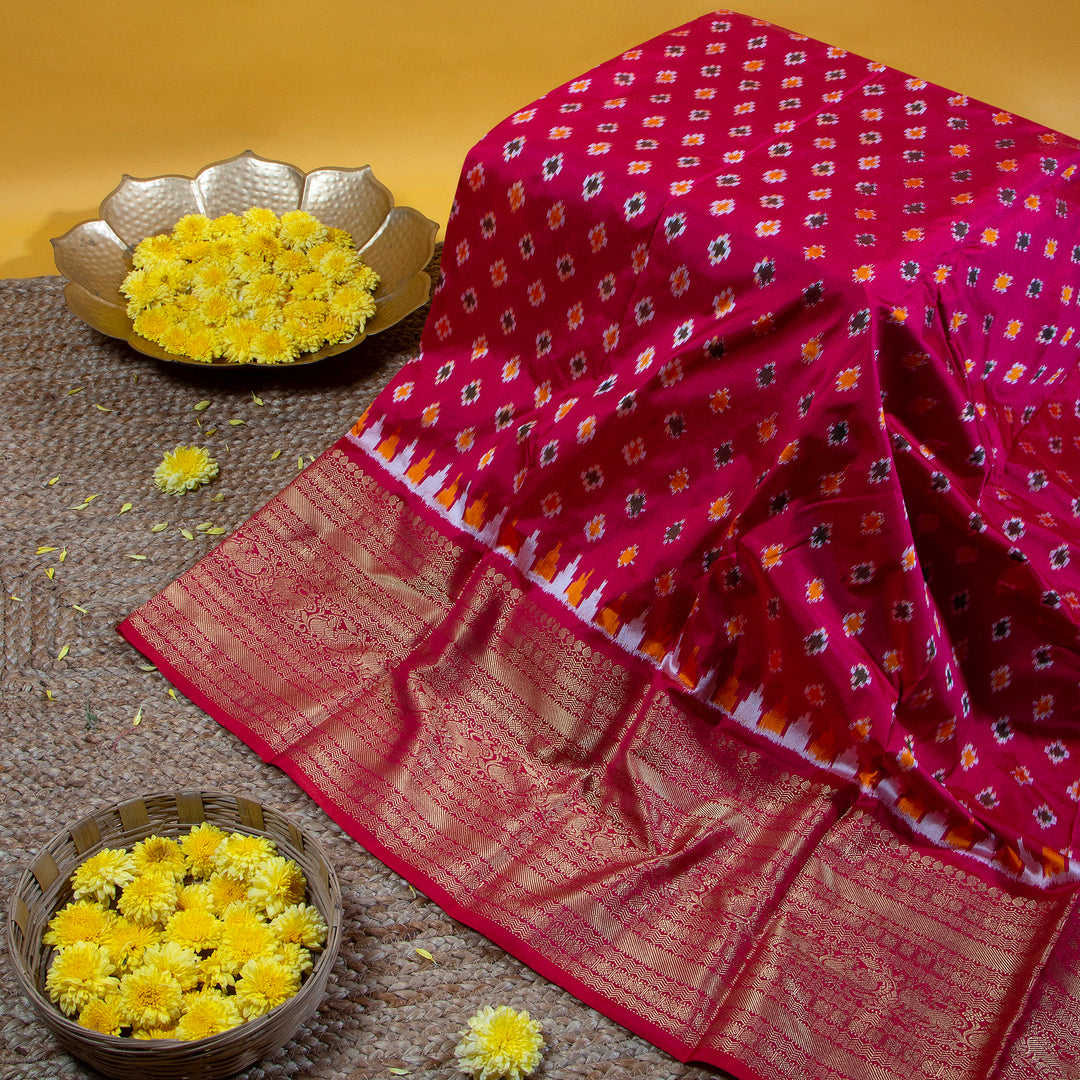 Kuberan Pastel Grey With Rose Red Pochampally Silk Saree