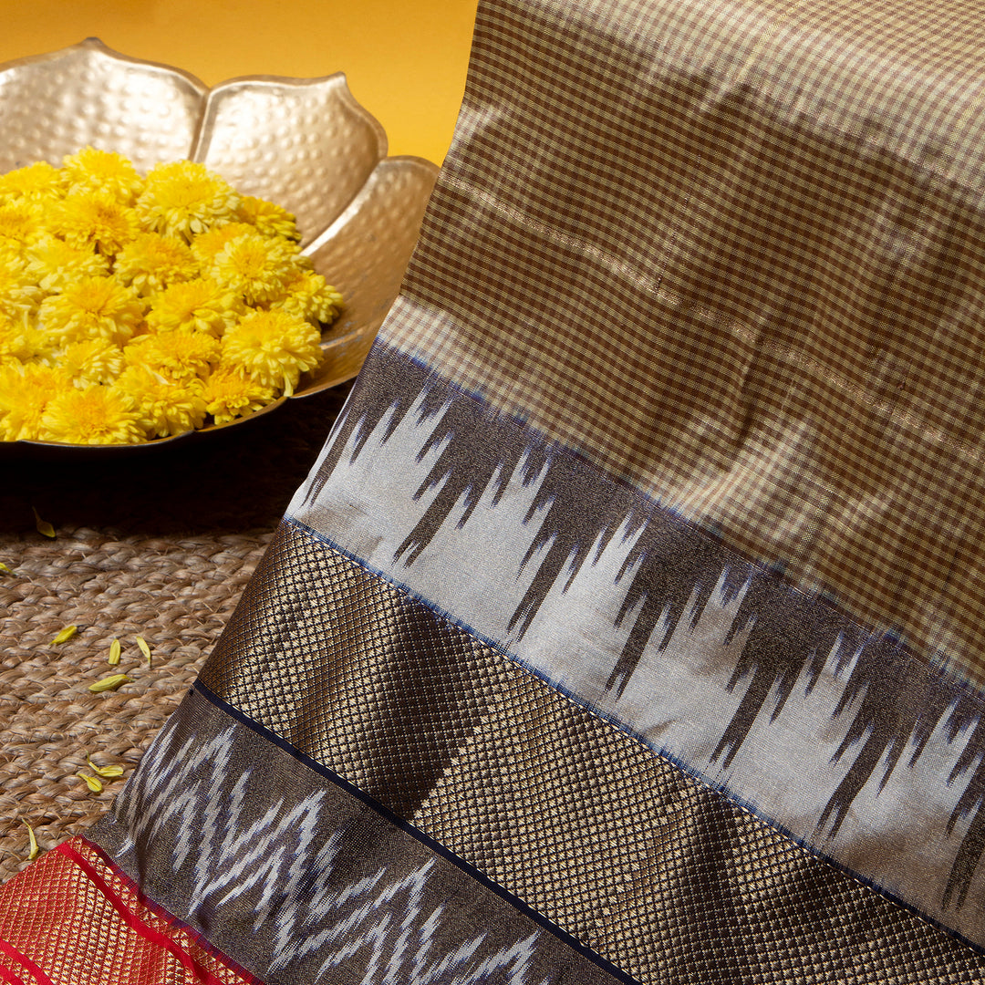 Kuberan Coffee Brown With Cherry Red Pochampally Silk Saree