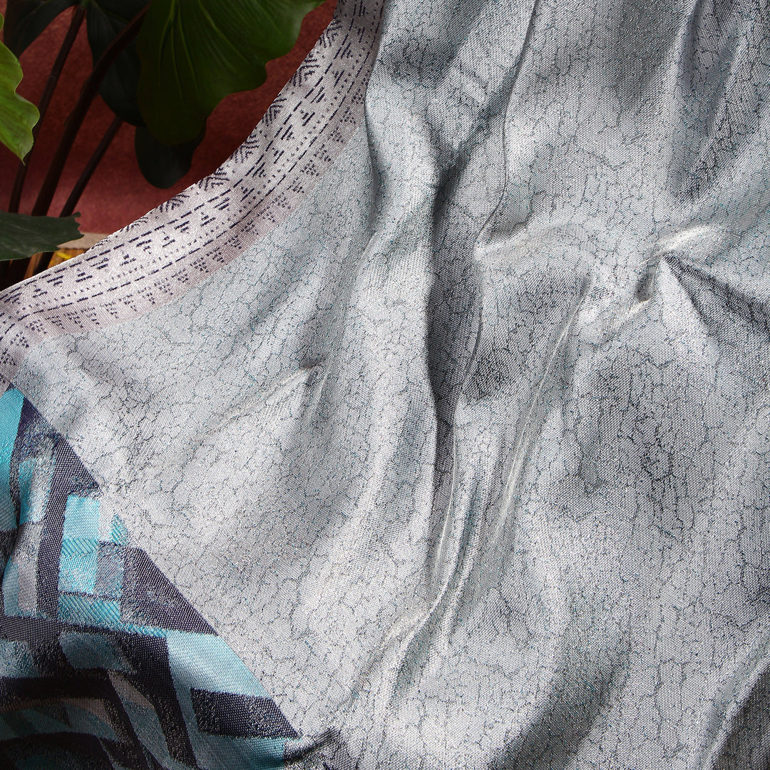 Kuberan silver gray Kanchivaram Saree